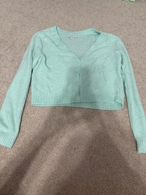 American Eagle Outfitters Mint Green Cropped V-Neck Button Cardigan